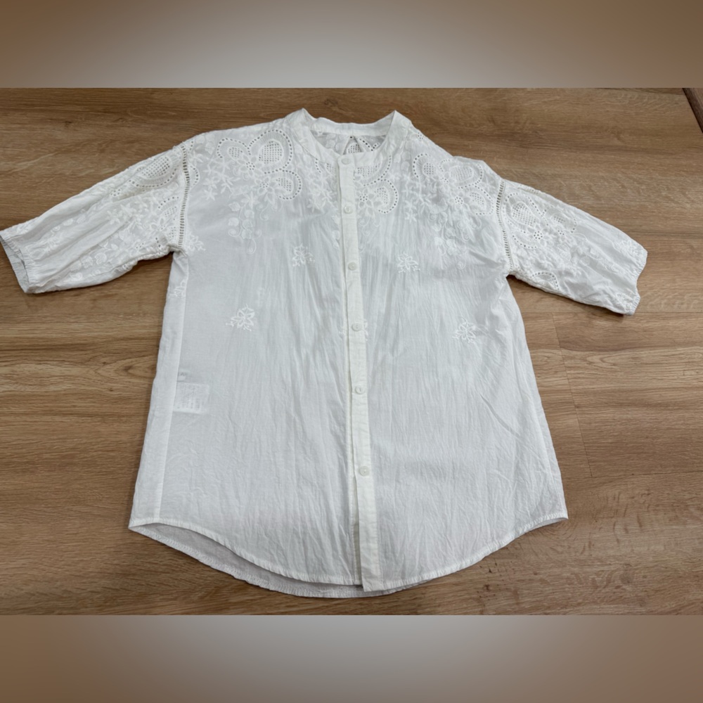 White Embroidered Button-Front Blouse - image 1